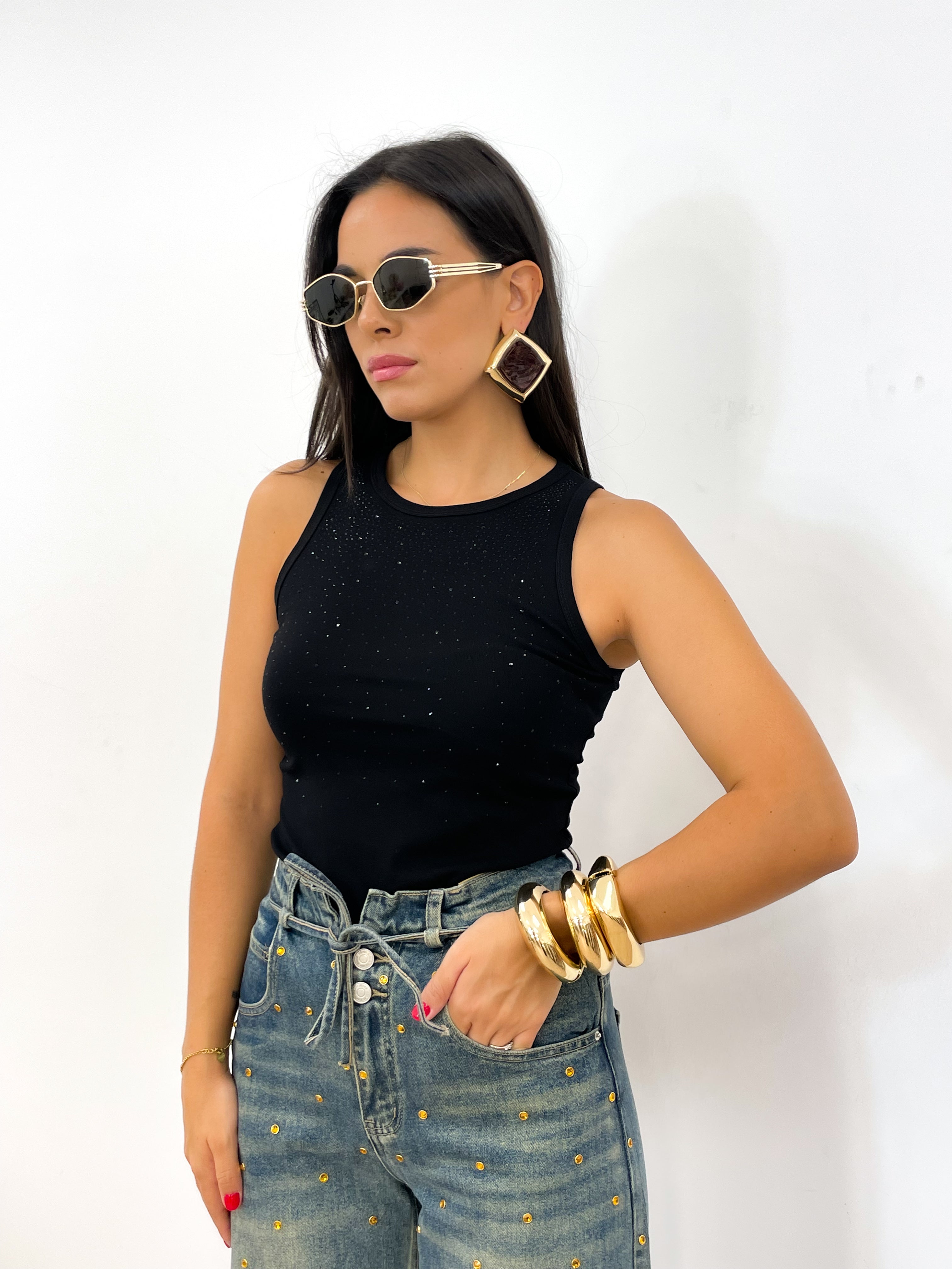 Canotta STRASS nera