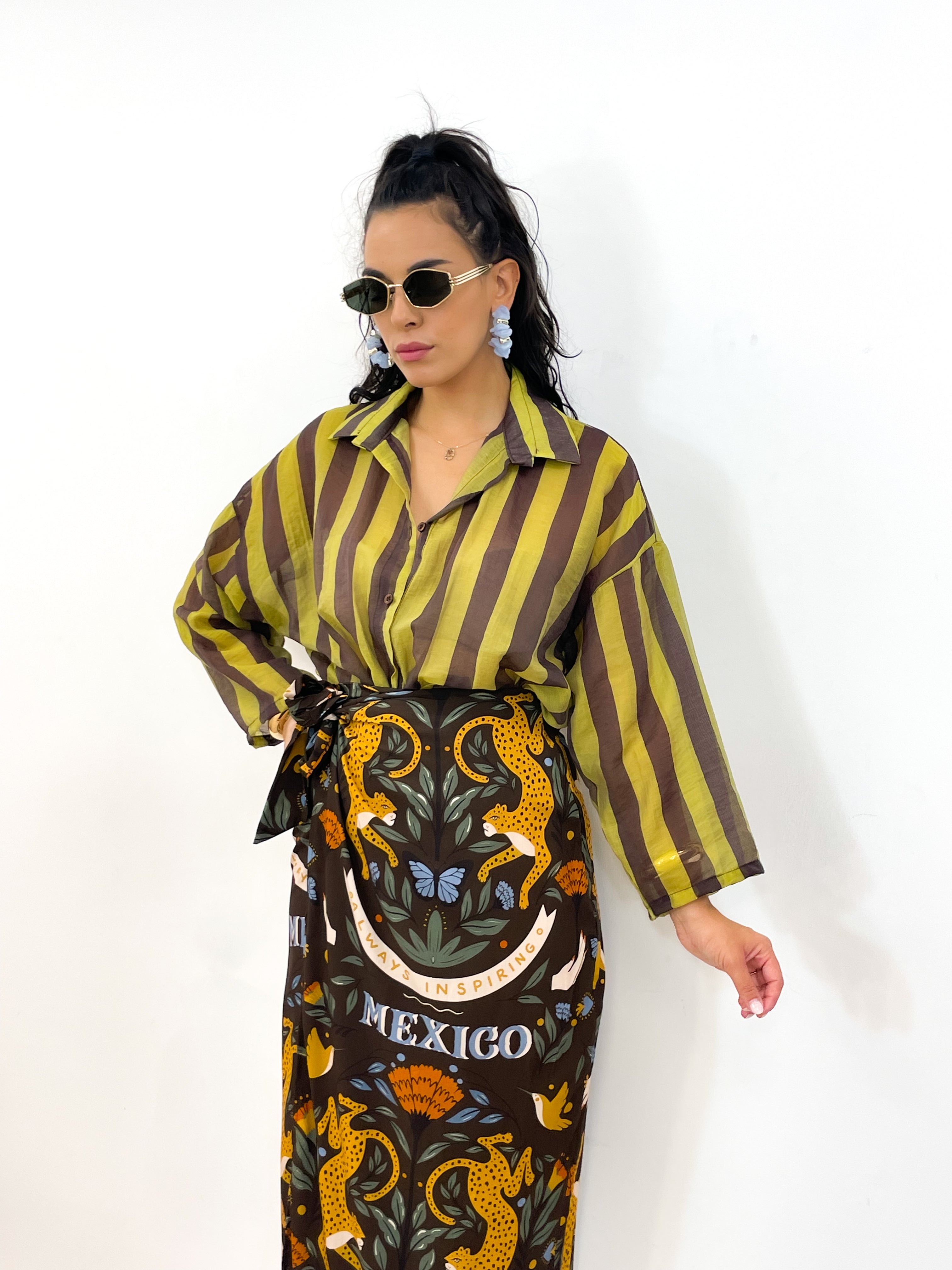 Camicia DOLL verde acido/marrone