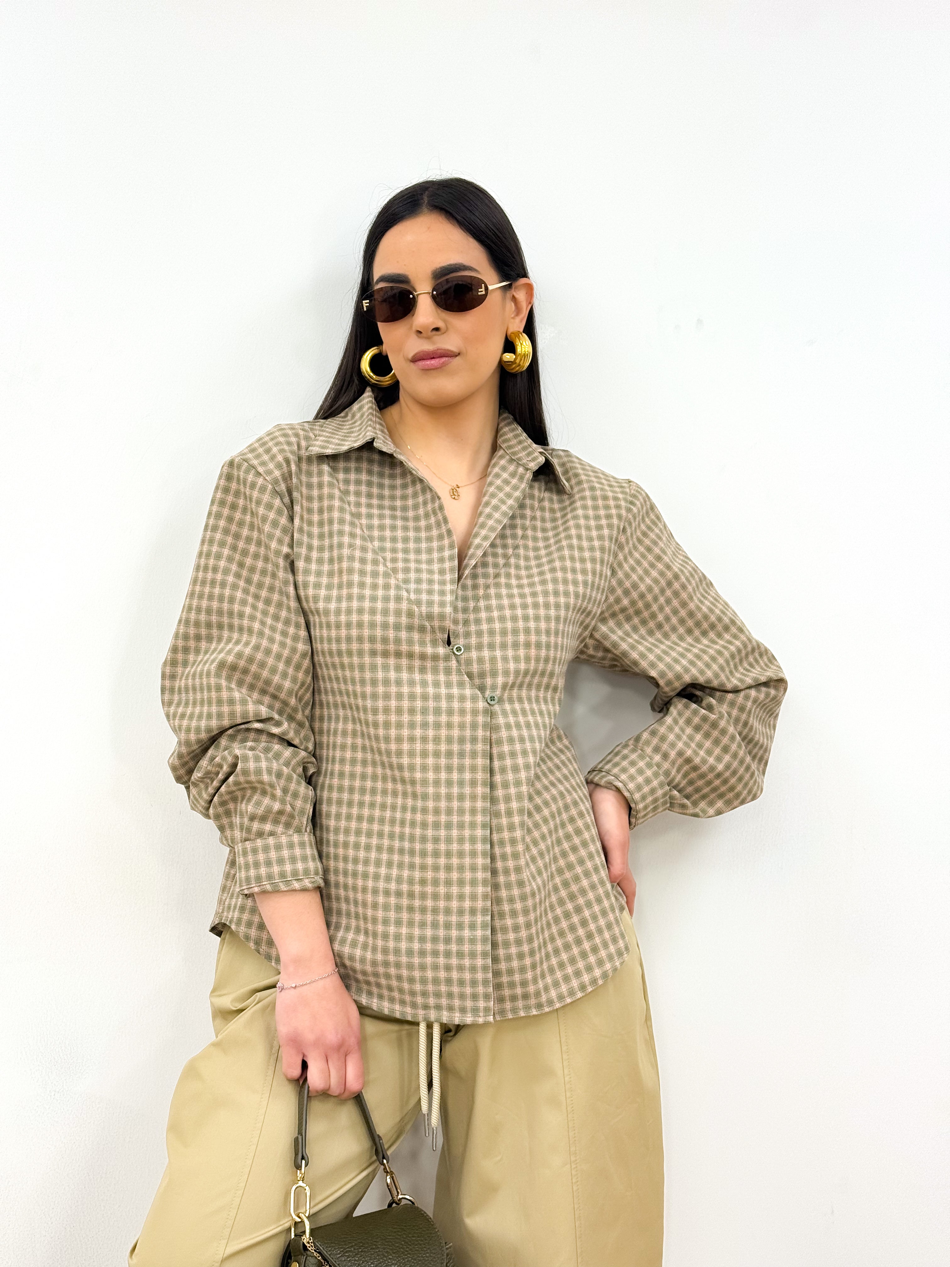 Camicia TARTAN verde/rosa