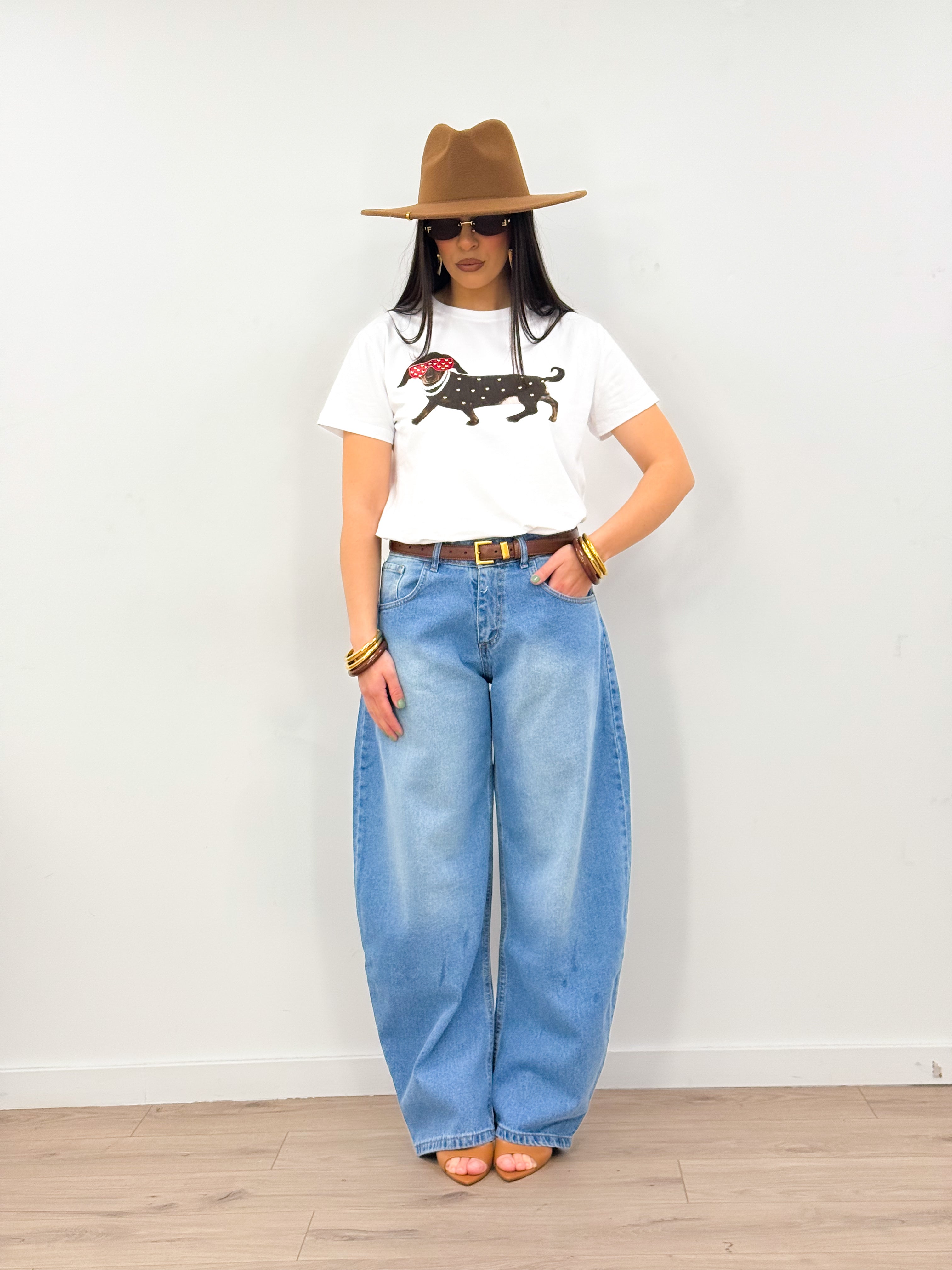 Jeans 085 tasche di pelle marrone