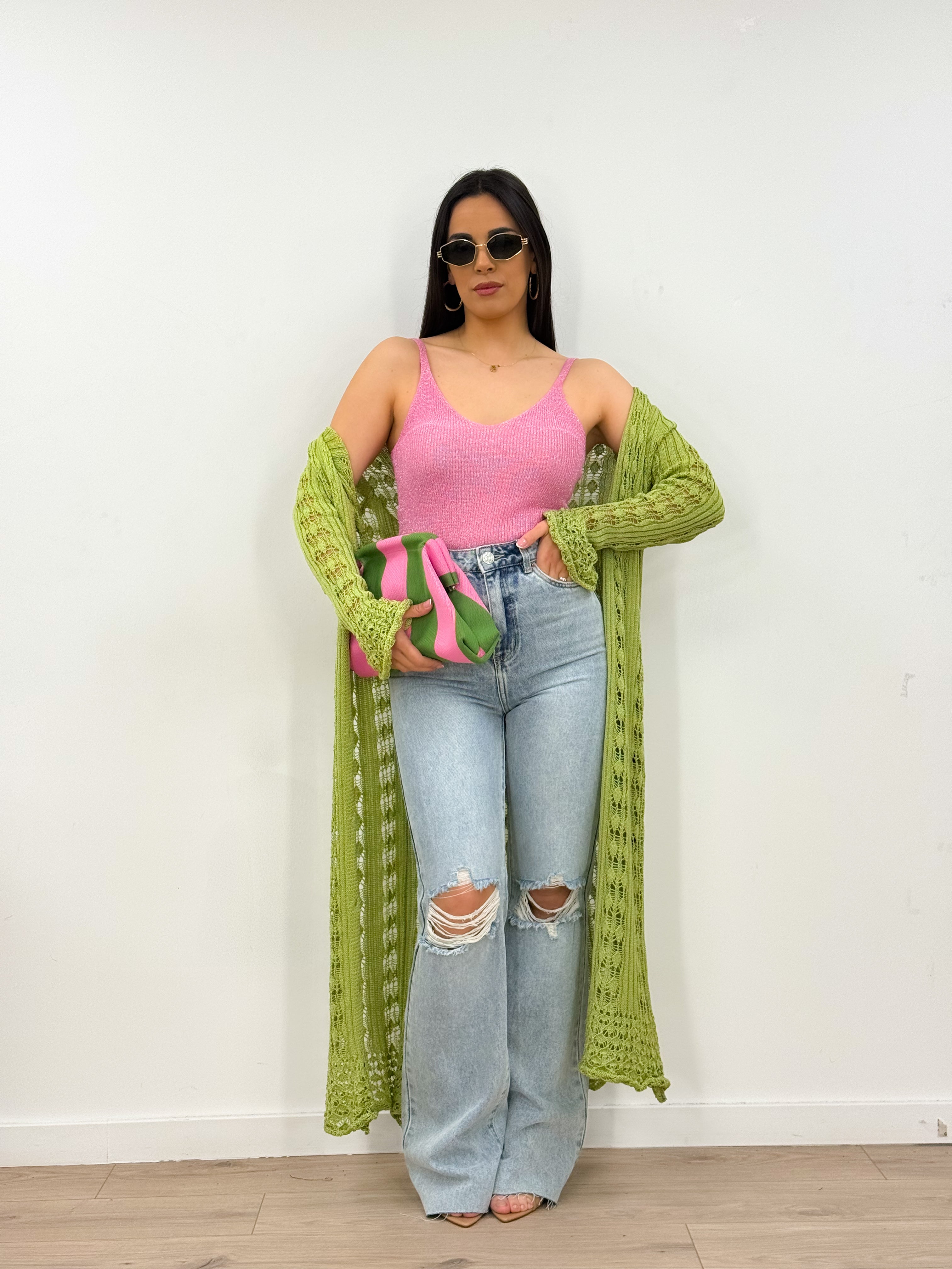 Top in filo LUREX rosa