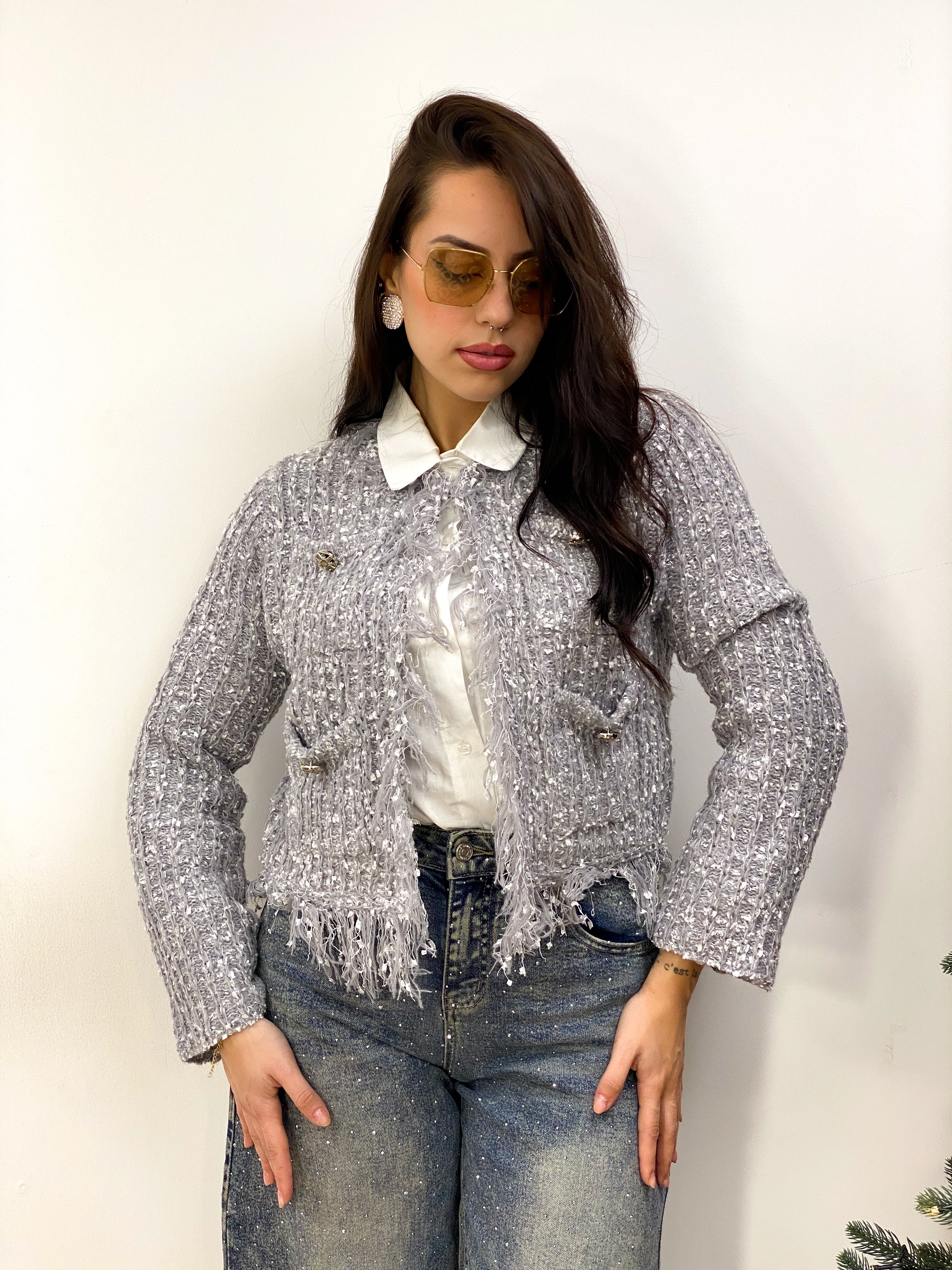 Cardigan Silver Argento