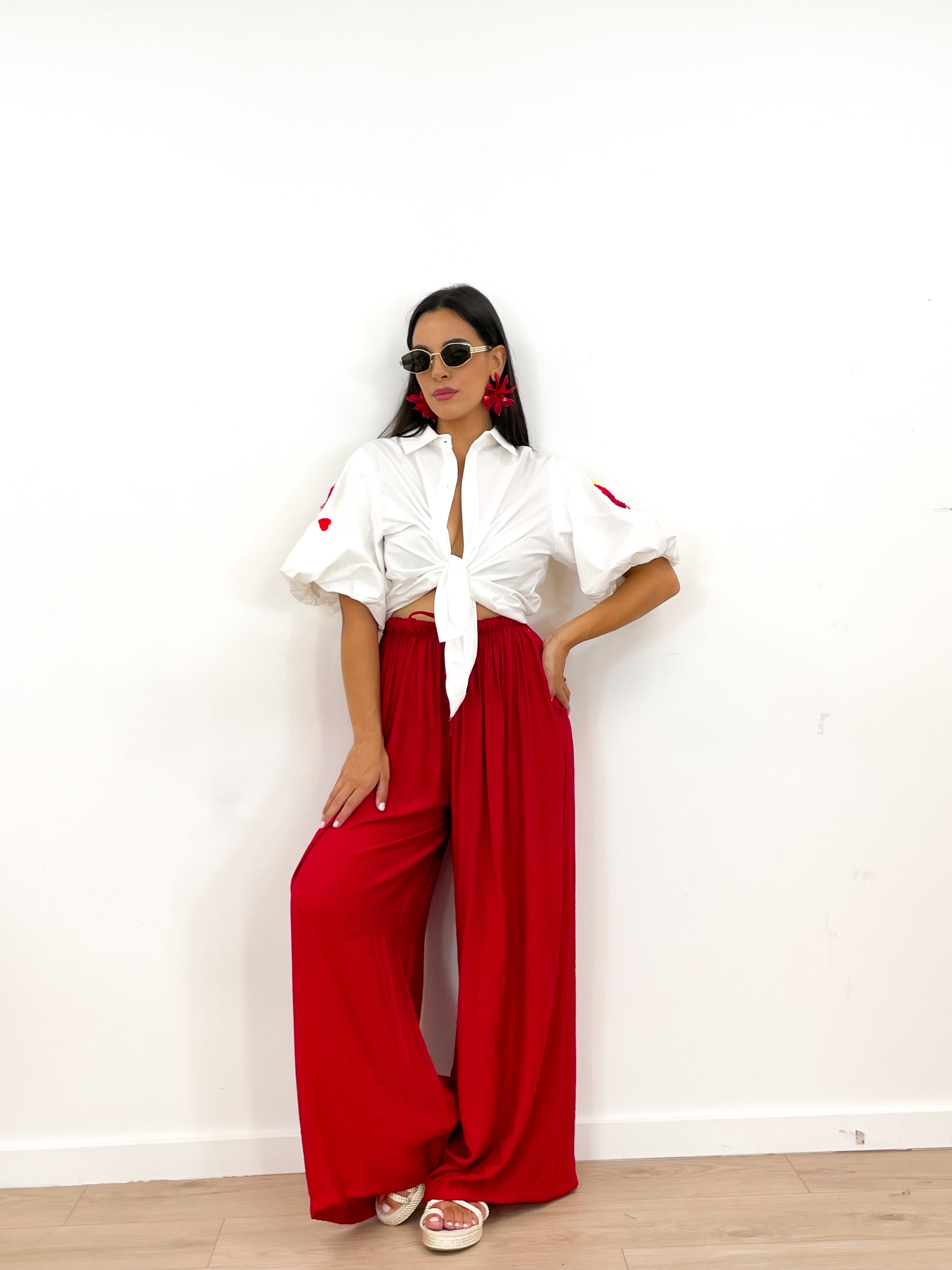 Camicia fiore rosso bianca
