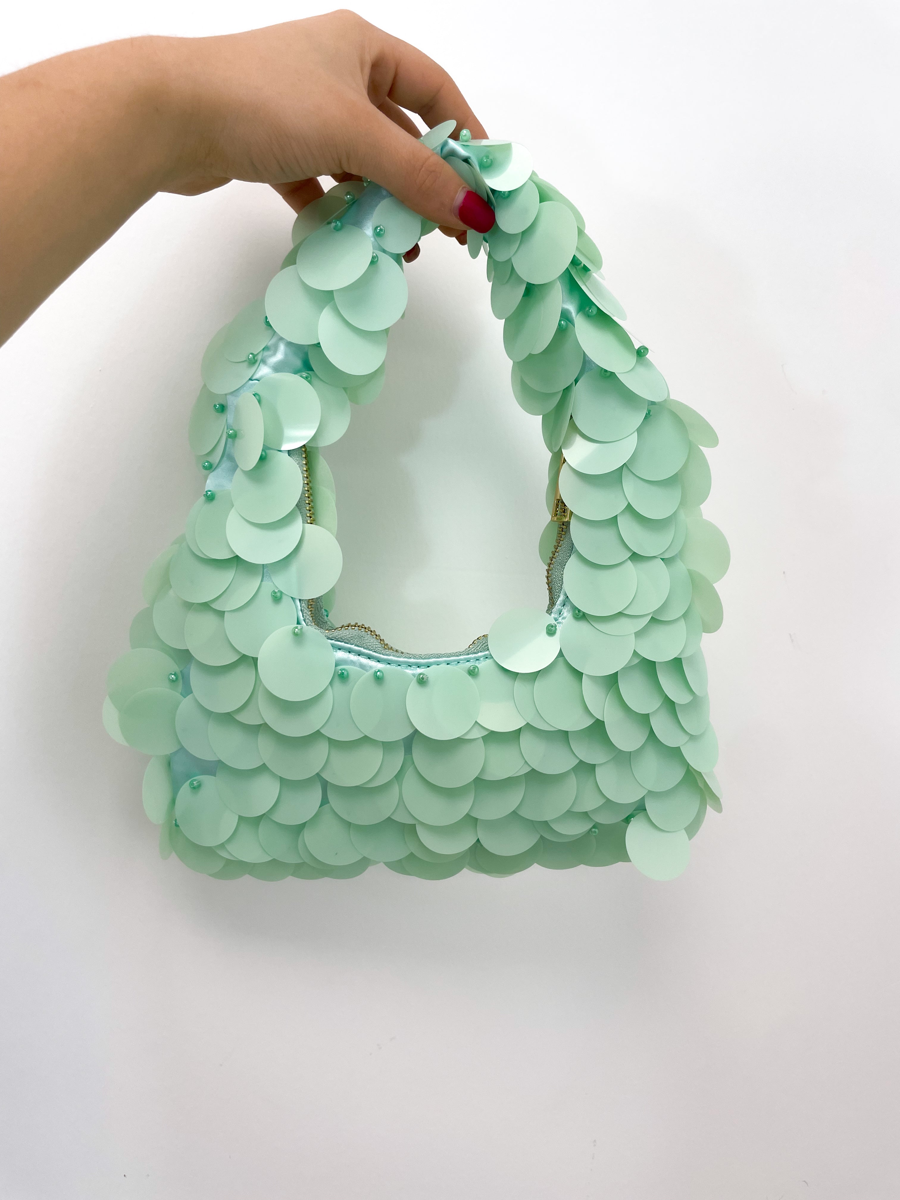 Borsa paillettes menta