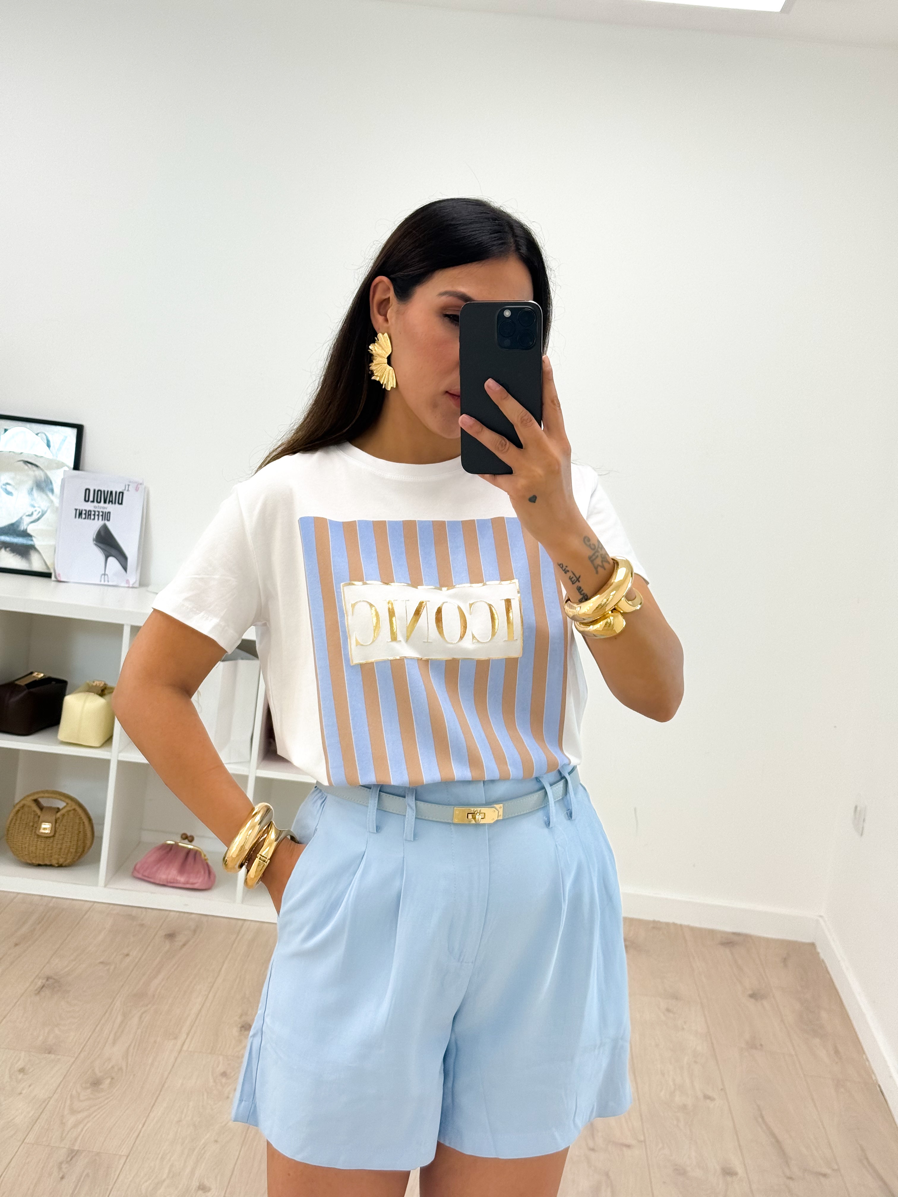 T-shirt ICONIC cammello/azzurro