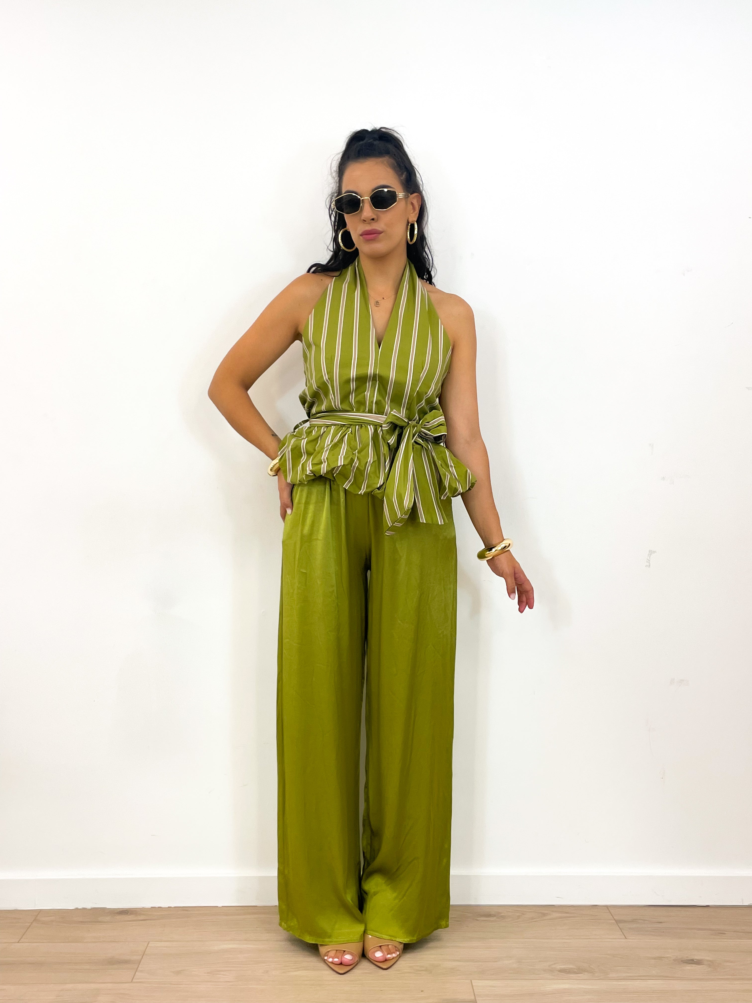 Top RUFFLE verde acido
