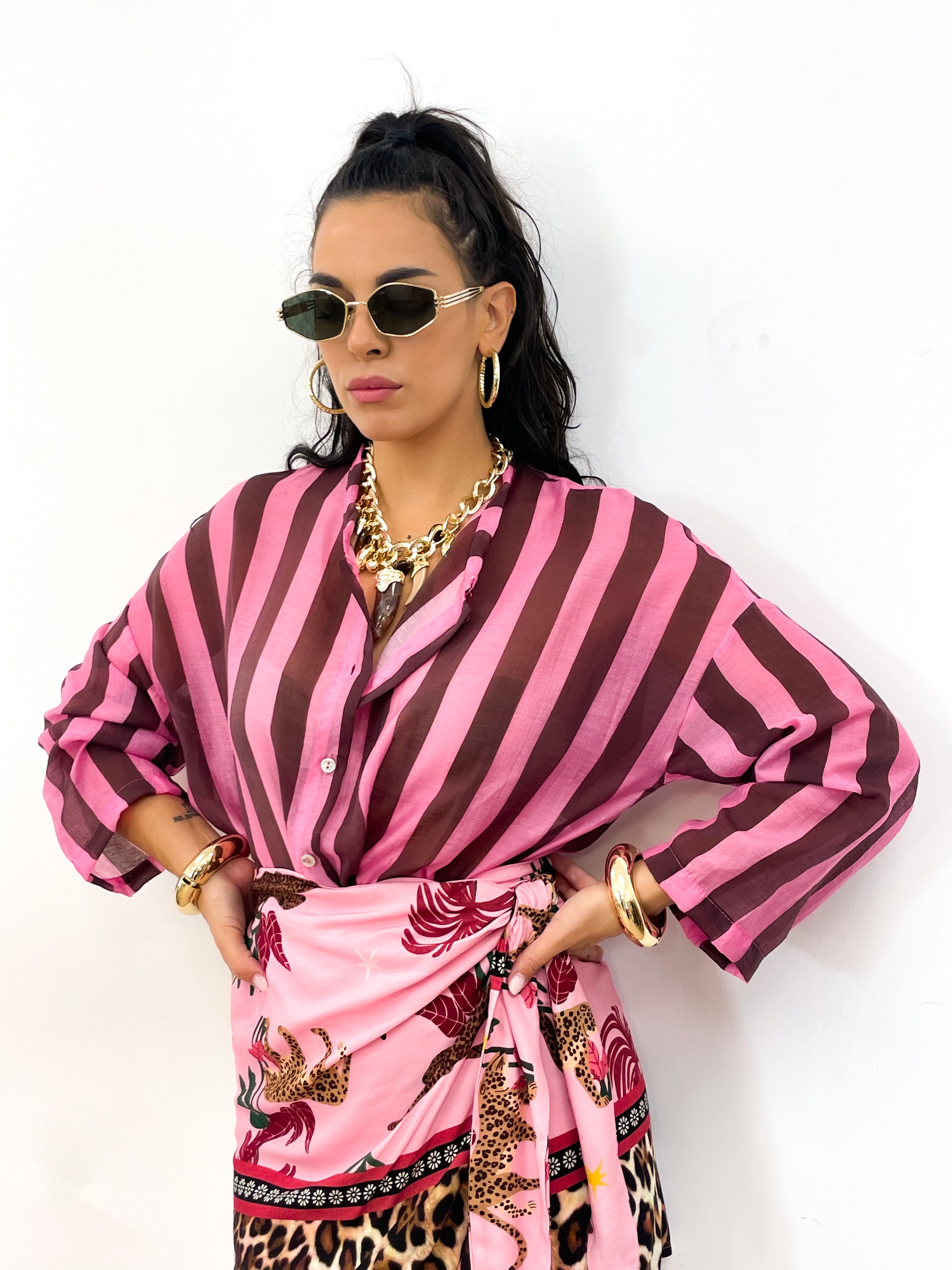 Camicia DOLL rosa/marrone