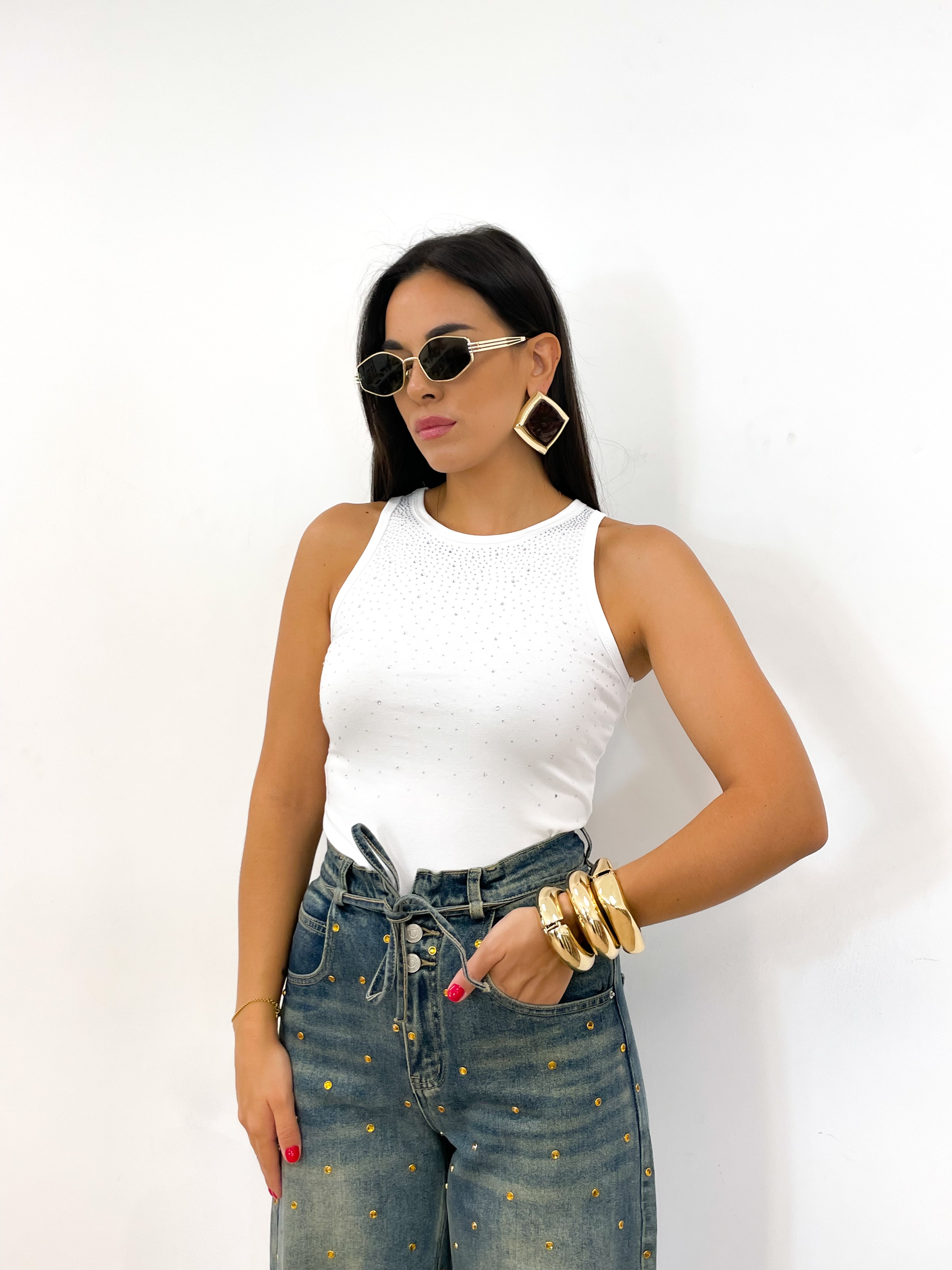 Canotta STRASS bianca