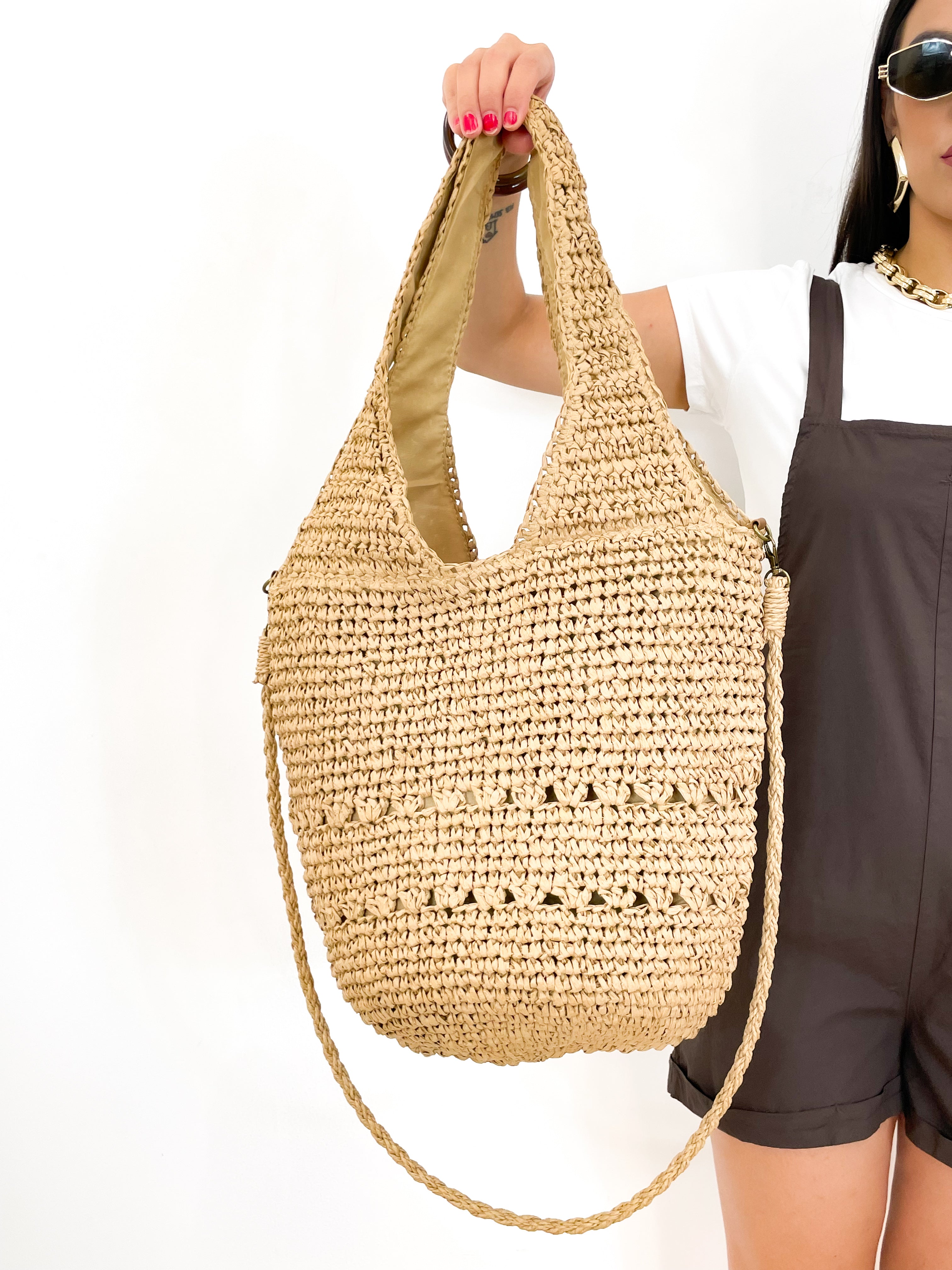 Borsa rafia salina cammello