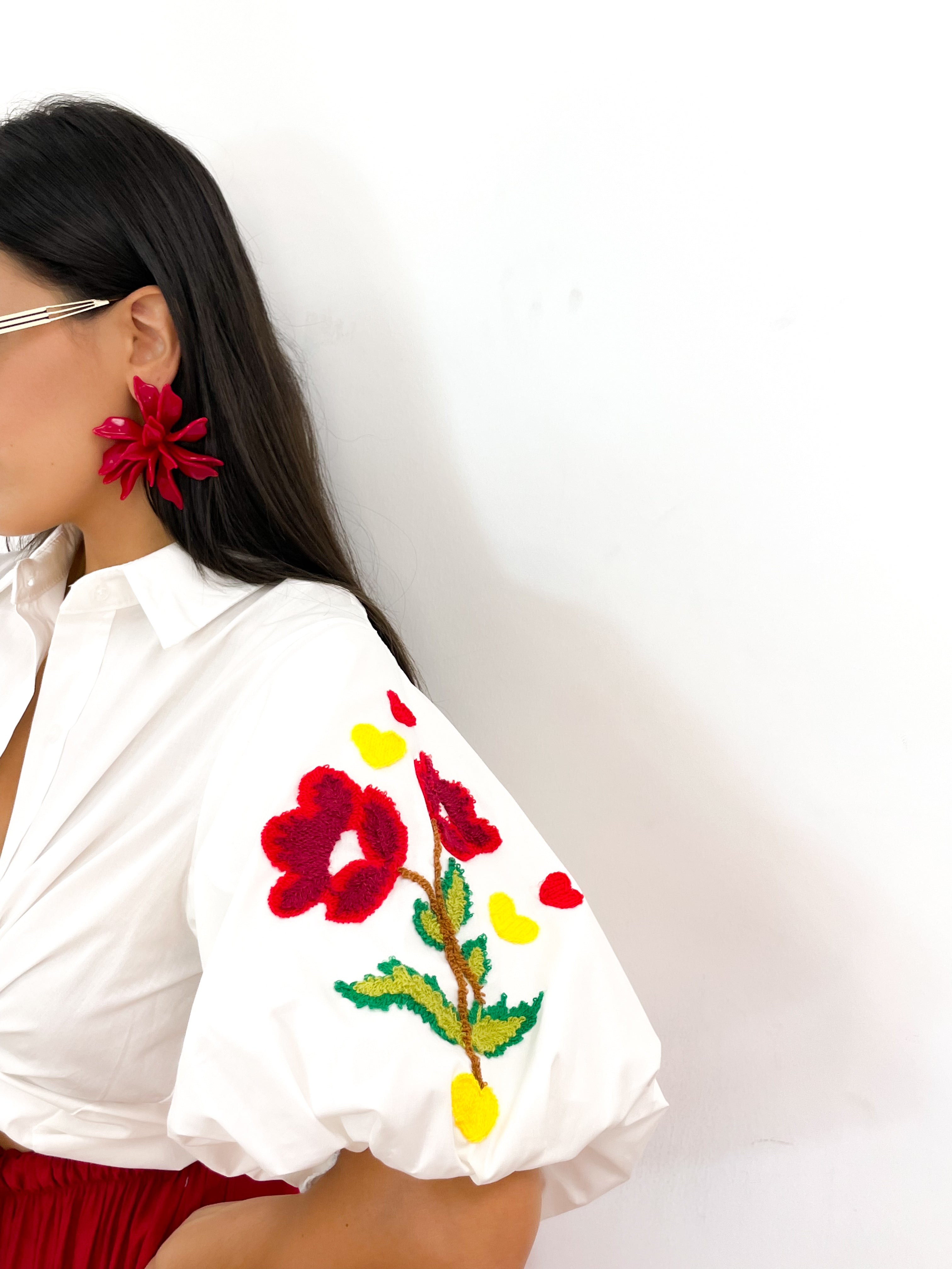 Camicia fiore rosso bianca