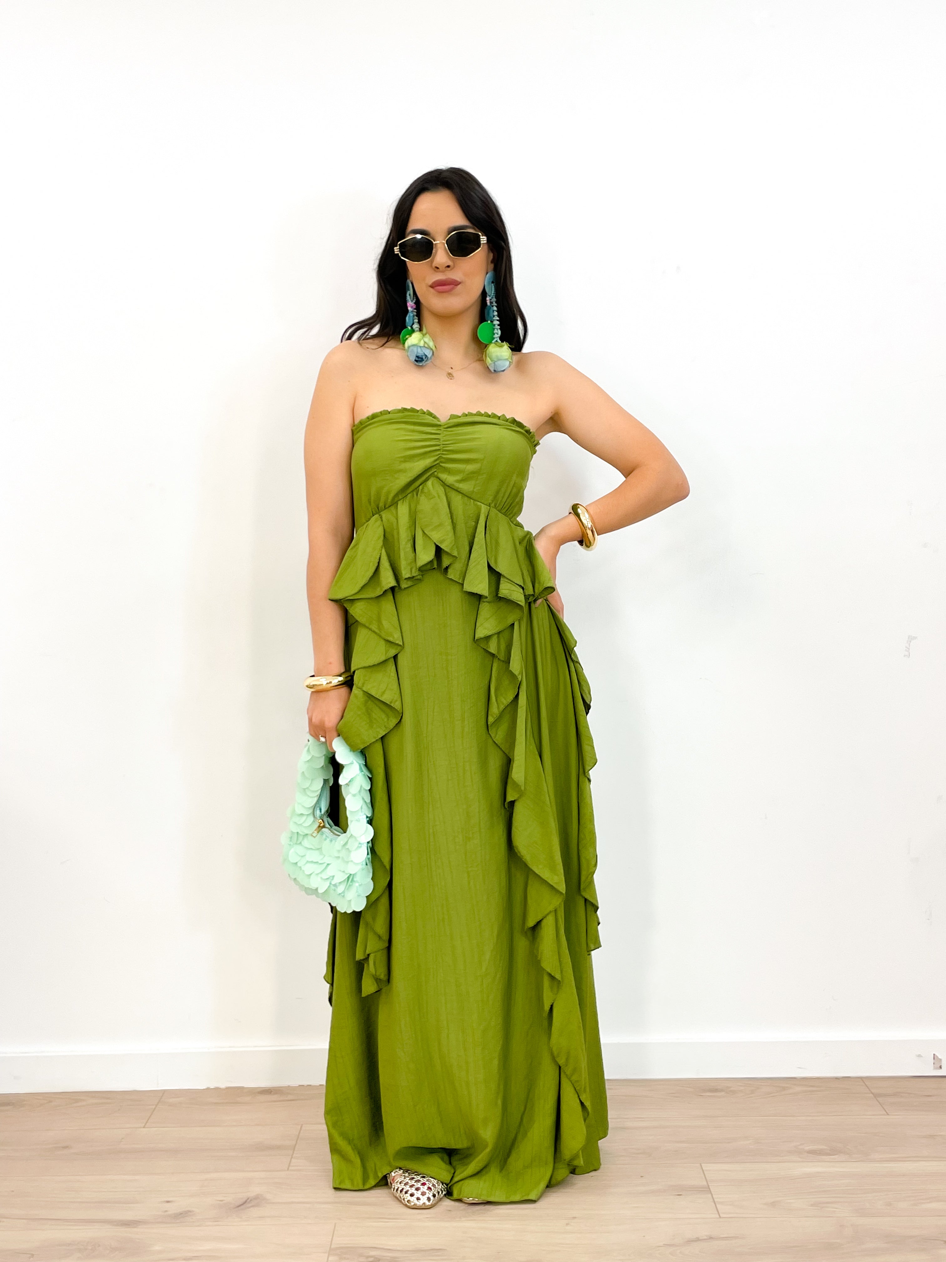 Abito MADELINE volant verde acido