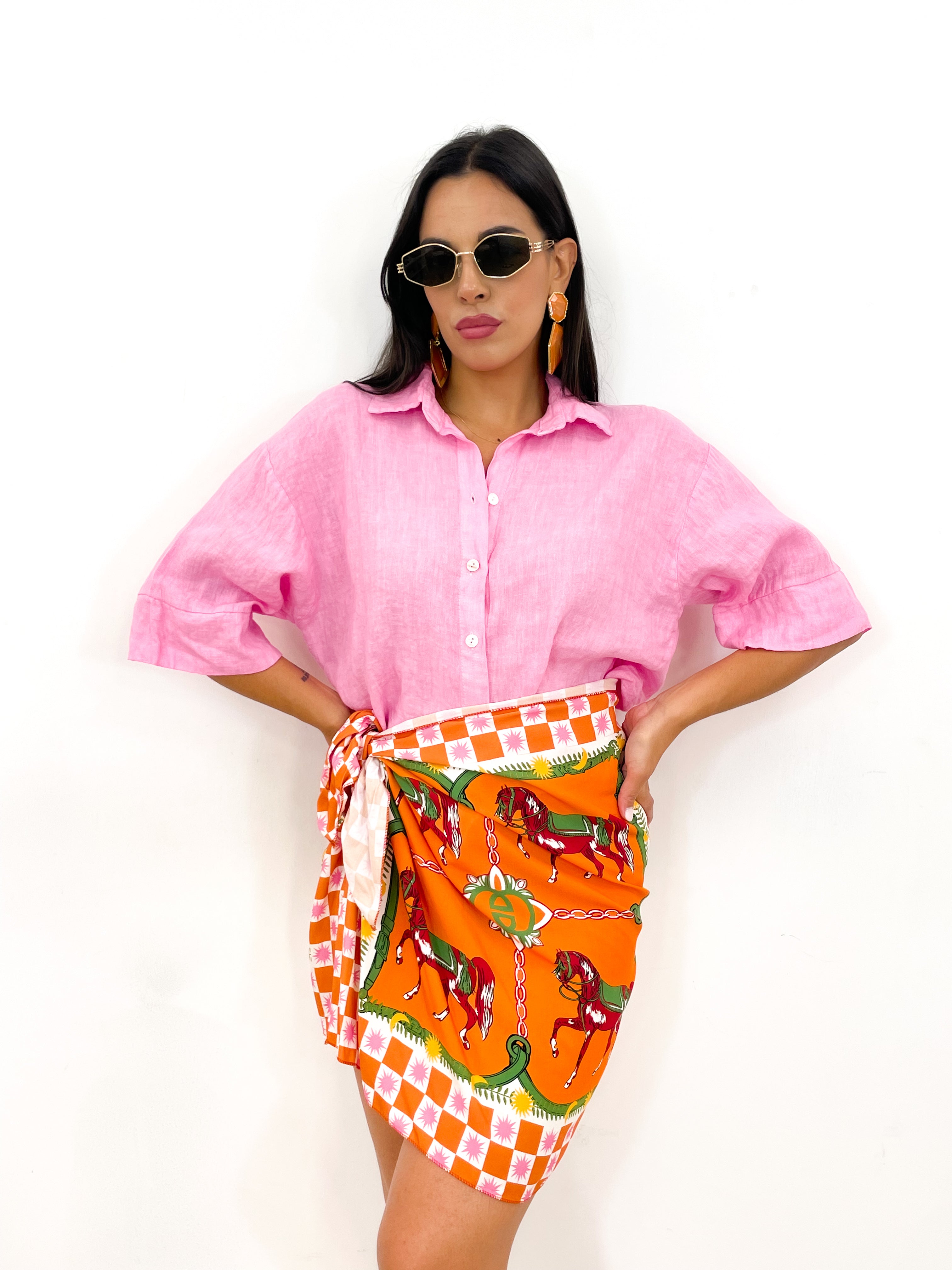 Camicia lino rosa
