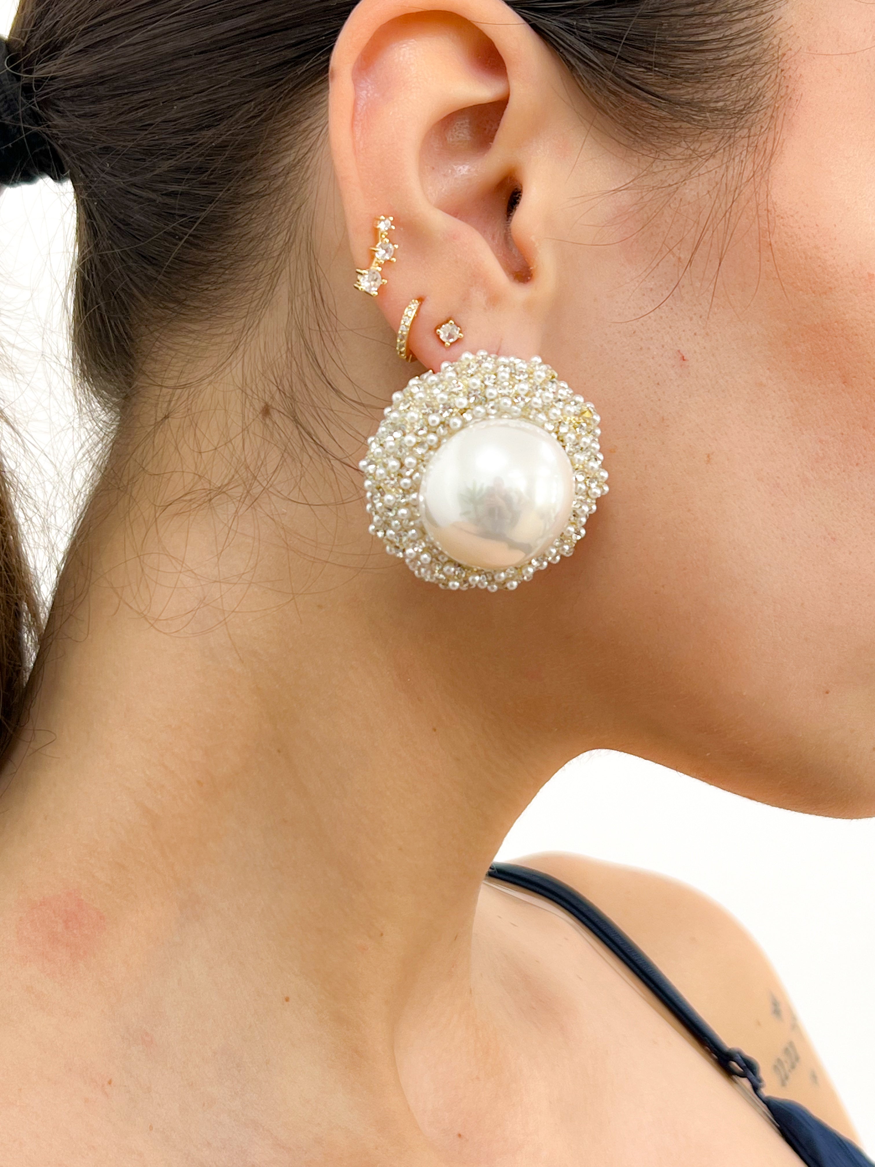 Orecchino Bottone Maxi Perla BIANCO