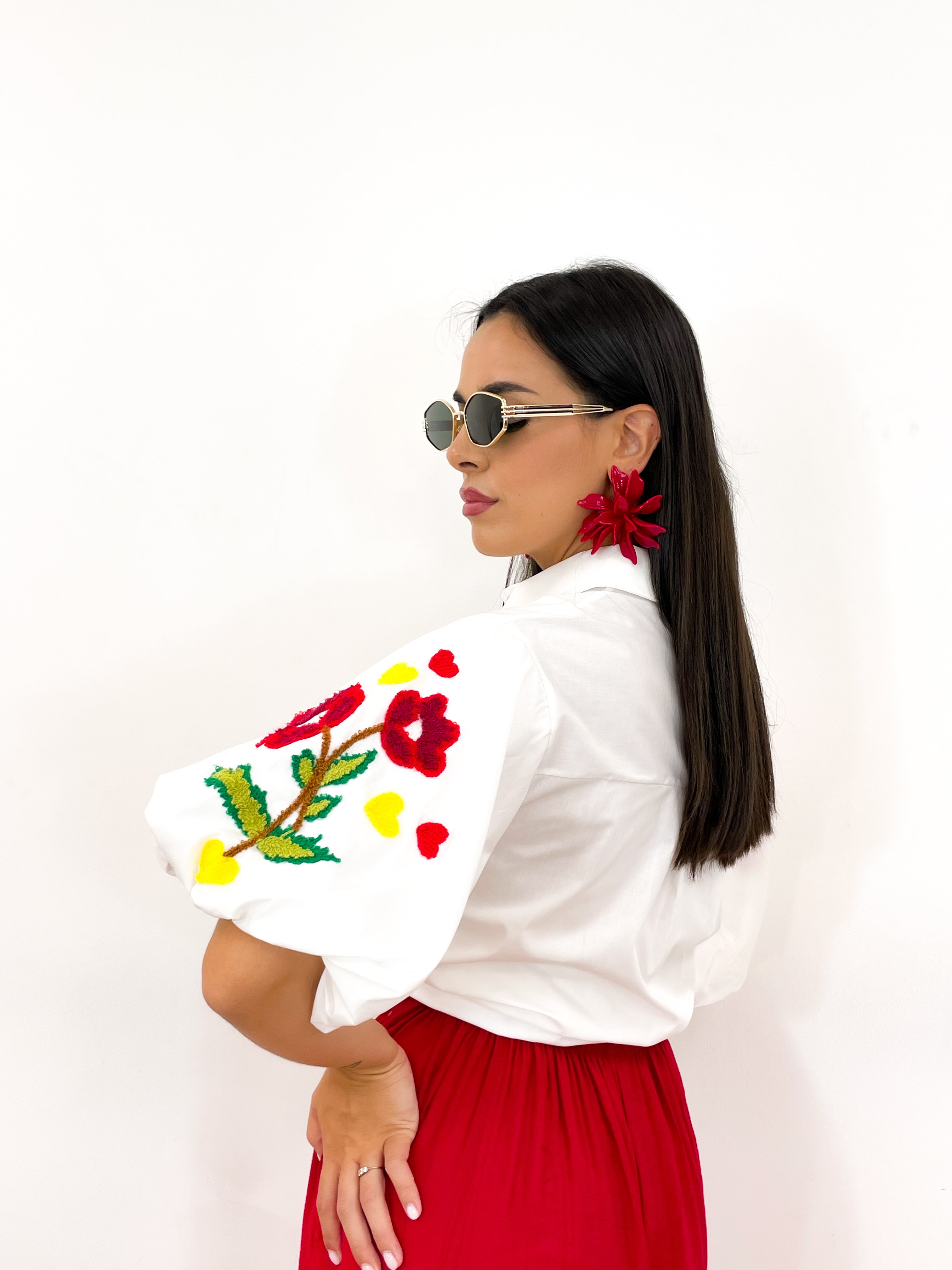 Camicia fiore rosso bianca