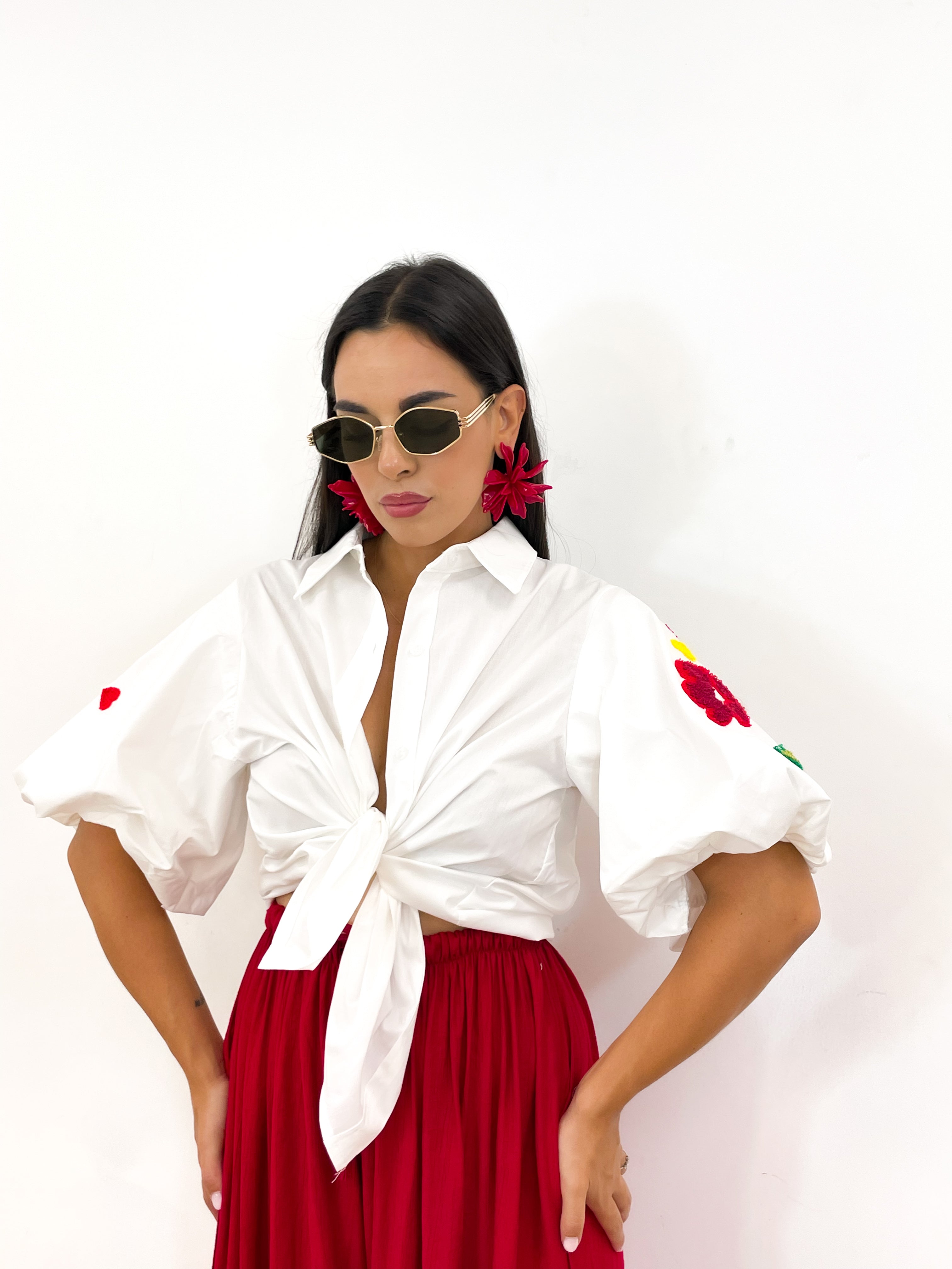 Camicia fiore rosso bianca